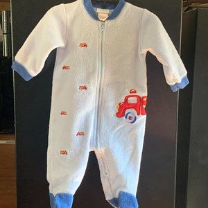 BOYS - sz 6m LITTLE ME fleece one piece footed blanket sleeper blue w/ cars